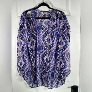 Show Me Your Mumu Cold Shoulder Flowy Purple Geometric Tunic Blouse Size Small